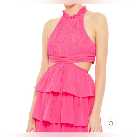 NWT Ieena For Mac Duggal Tiered Ruffle Pleated High Neck Evening Gown S Small - Picture 6 of 9